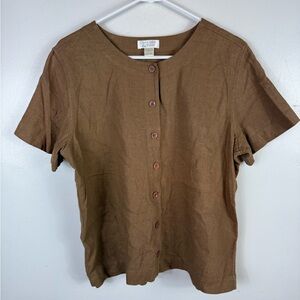 Christopher & Banks Linen Blend Shirt Button Up Short Sleeve Brown Size‎ Medium
